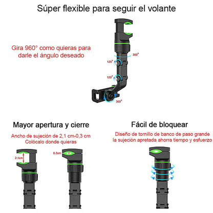 Soporte multifuncional para teléfono con espejo retrovisor