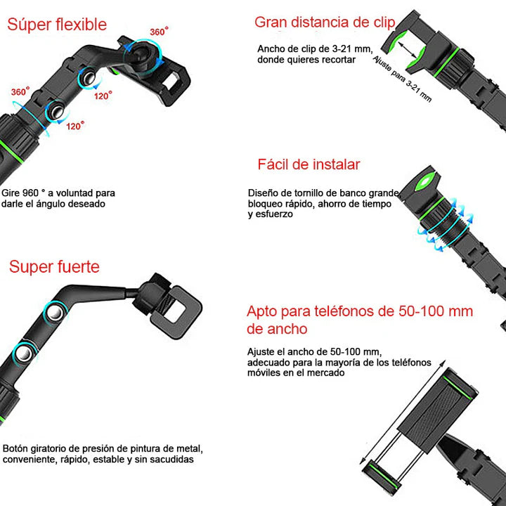 Soporte multifuncional para teléfono con espejo retrovisor